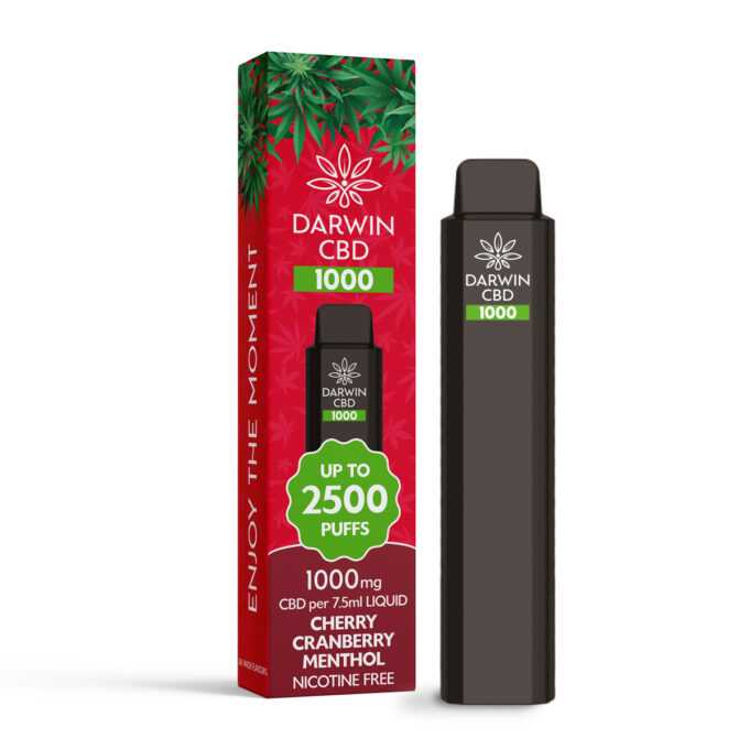 Darwin CBD 1000mg Disposable Vape 2500 Puffs cherry cranberry menthol