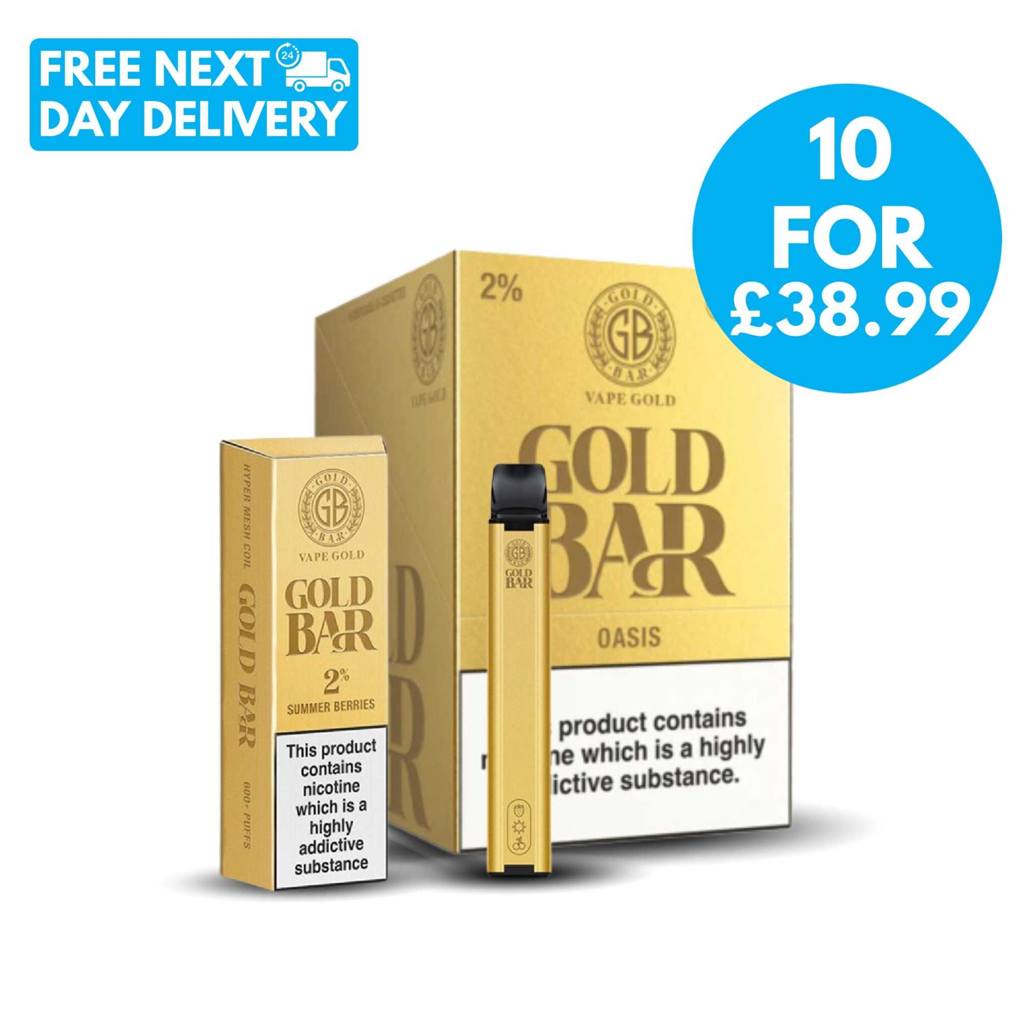 Gold Bar Vape Box of 10 20mg Disposable Multipack VAPE.CO.UK
