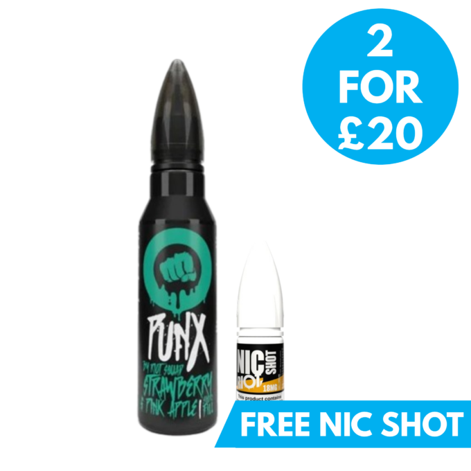 0mg Riot Squad Punx 50ml Shortfill (70VG/30PG) 2 for £20 with free next day shipping and 1 free riot nic shot