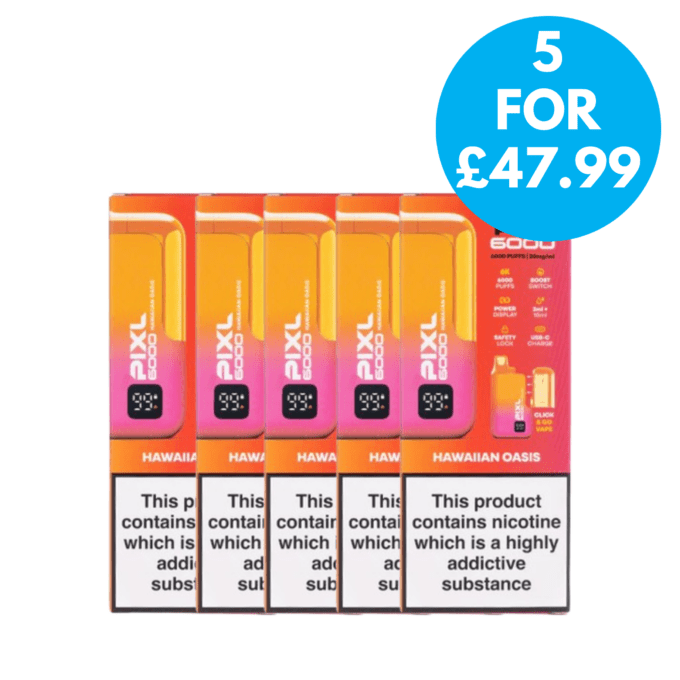 20mg (2%) PIXL 6000 (6K Puffs) Disposable Multipack (Box of 5) 5 for £47.99 with free next day shipping