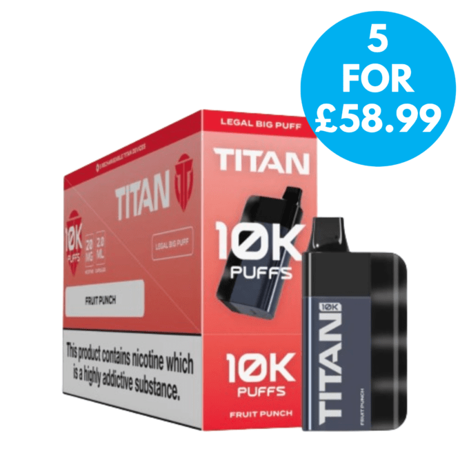 20mg (2%) Titan 10K Puffs Disposable Vape Multipack (Box of 5) 5 for £58.99 with free next day shipping