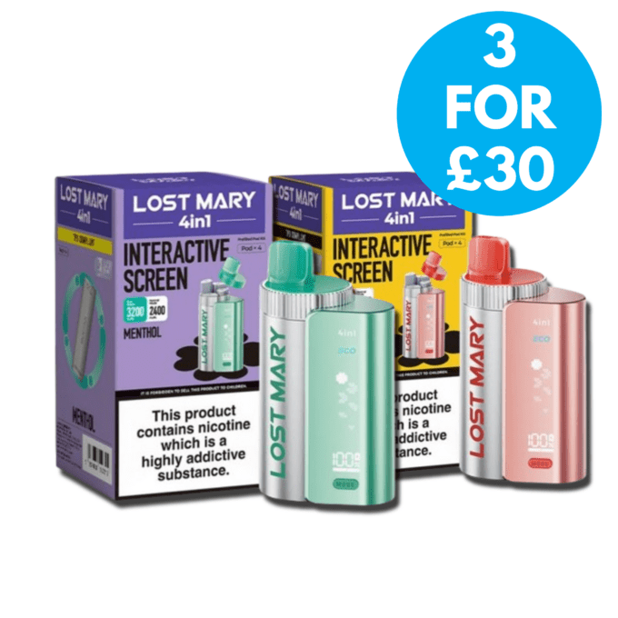 lost mary 4in1 pod kit 3 for £30 and free next day delivery