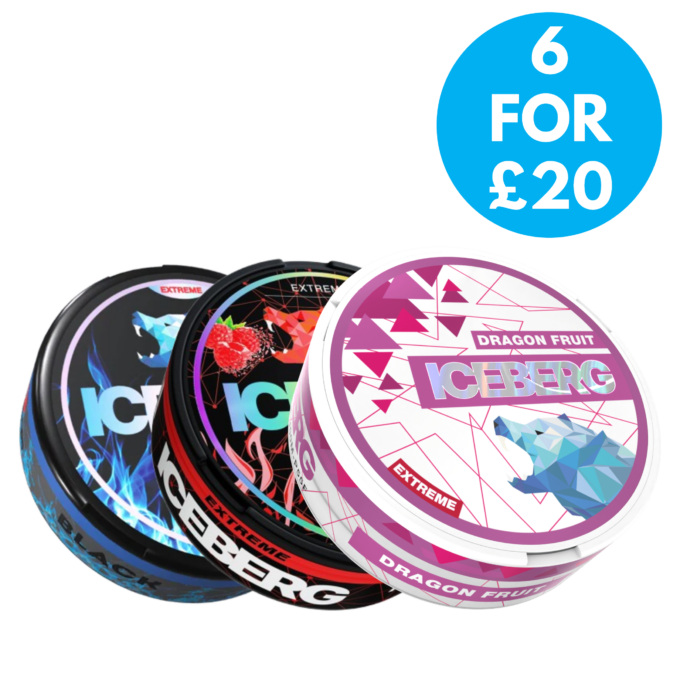 Iceberg extreme Snus 50mg Nicotine Pouches 6 for £20 with free next day shipping