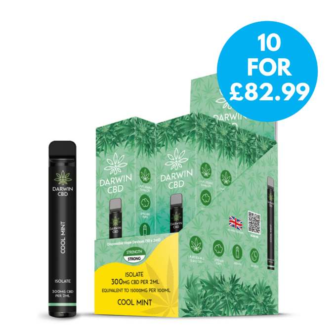 Box Of 10 - Darwin 300mg CBD Isolate Disposable Vape 10 FOR £82.99 WITH FREE NEXT DAY SHIPPING