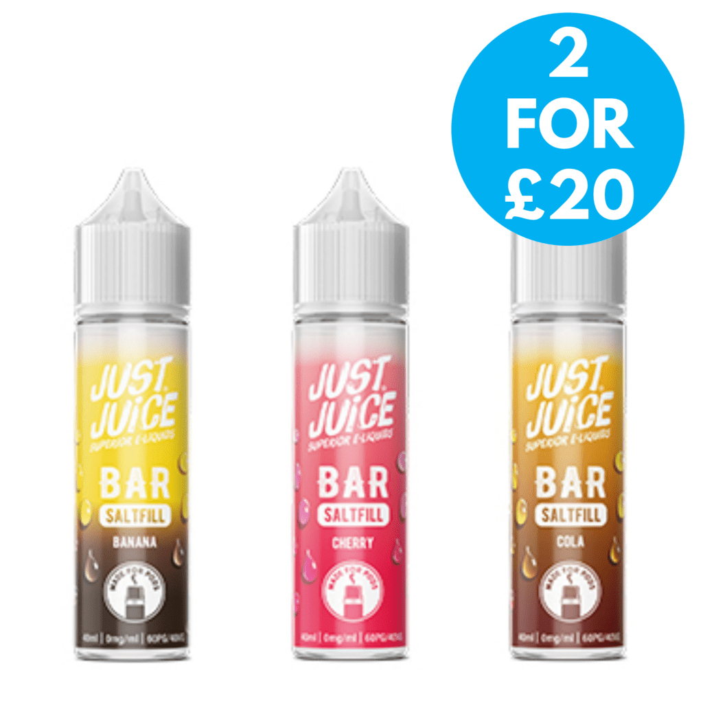 60/40 vape juice 0mg Just Bar Saltfill 40ml Shortfill (40VG/60PG) - 2 For £20 Product Options:Beard Rescue Use it to moisturize VooPoo Drag M100S Kit Hayati Nic Salt Range