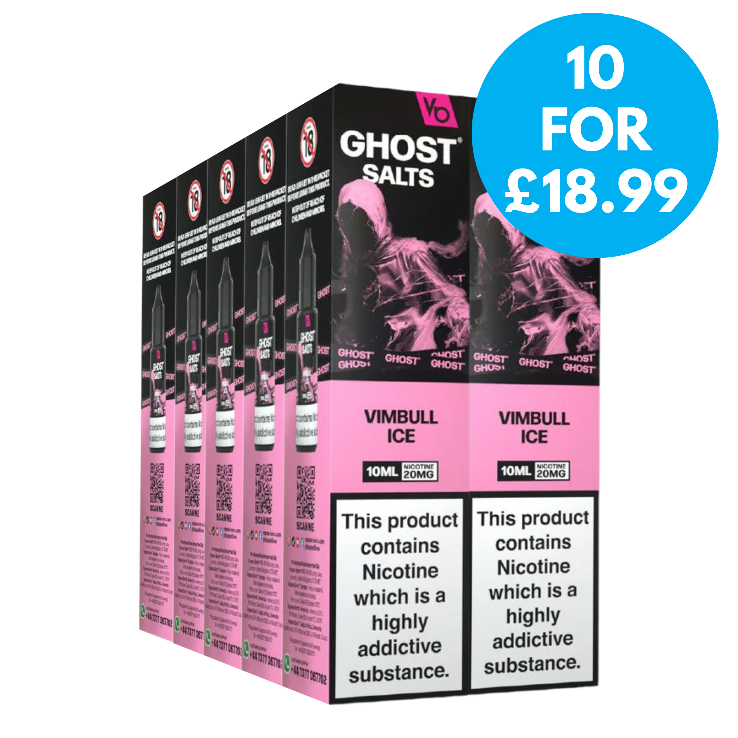 Box of 10 - 10mg Vapes Bars Ghost Salts Nic Salts 10ml E-liquid - VAPE.CO.UK