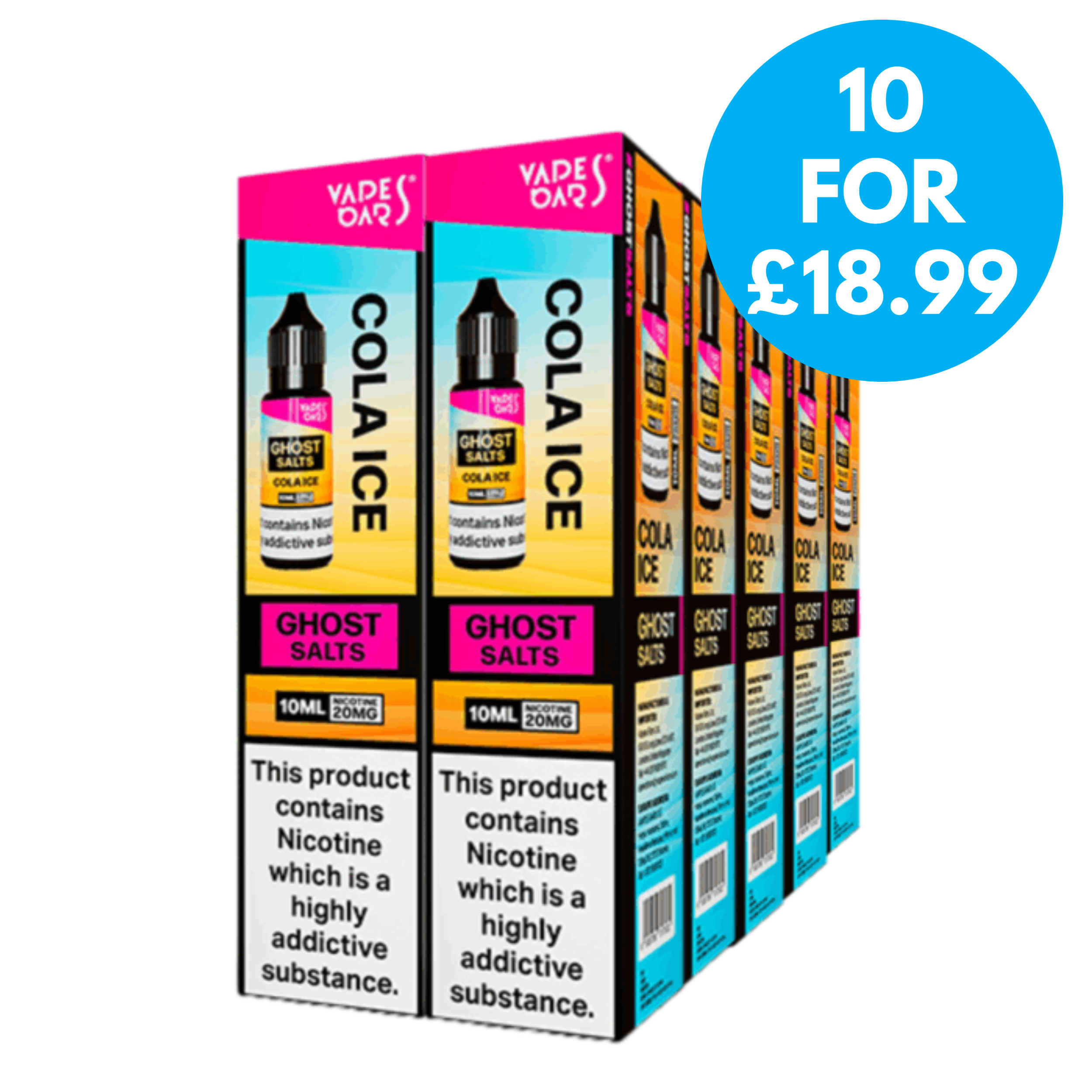 Box of 10 - 20mg Vapes Bars Ghost Salts Nic Salts 10ml E-liquid - VAPE.CO.UK