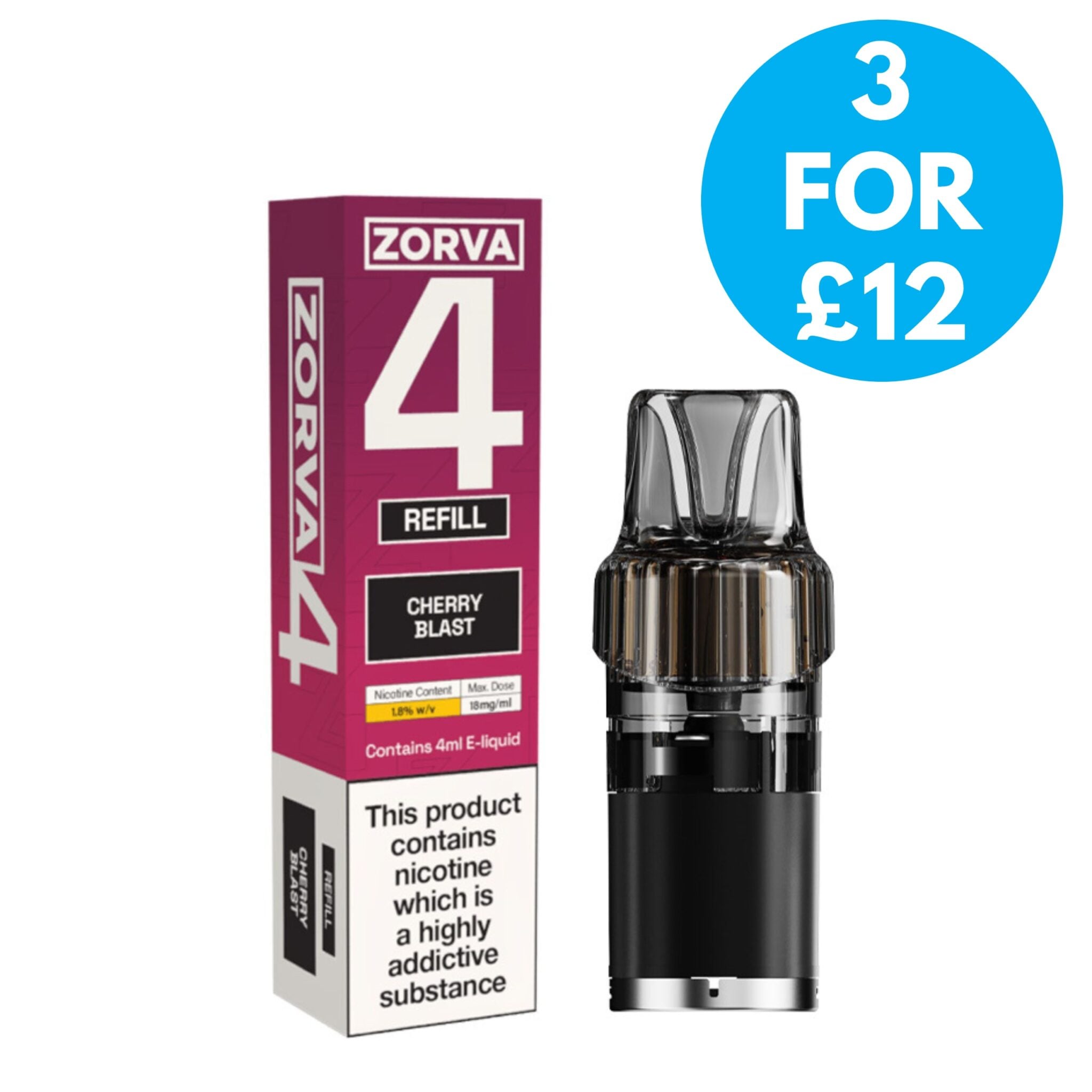 18mg (1.8%) Zorva 4 Refill Pack - 3 For £12 - VAPE.CO.UK